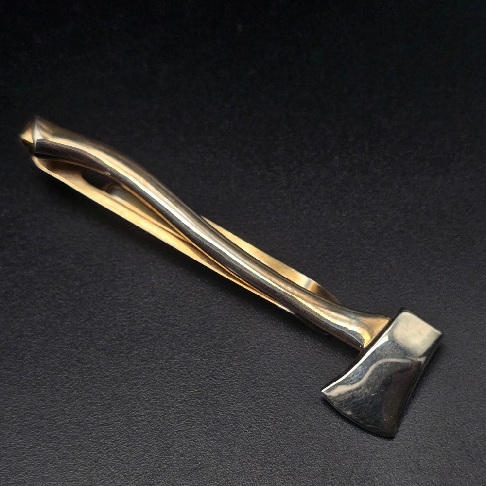 Swank Two Tone Axe Tie Clip Bar Pin Vintage Men's Accessory